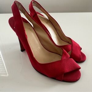 Christian Louboutin Red Peep-Toe fabric Slingback pumps 36